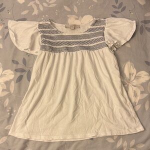 LOFT Ivory and Navy Patterned Top